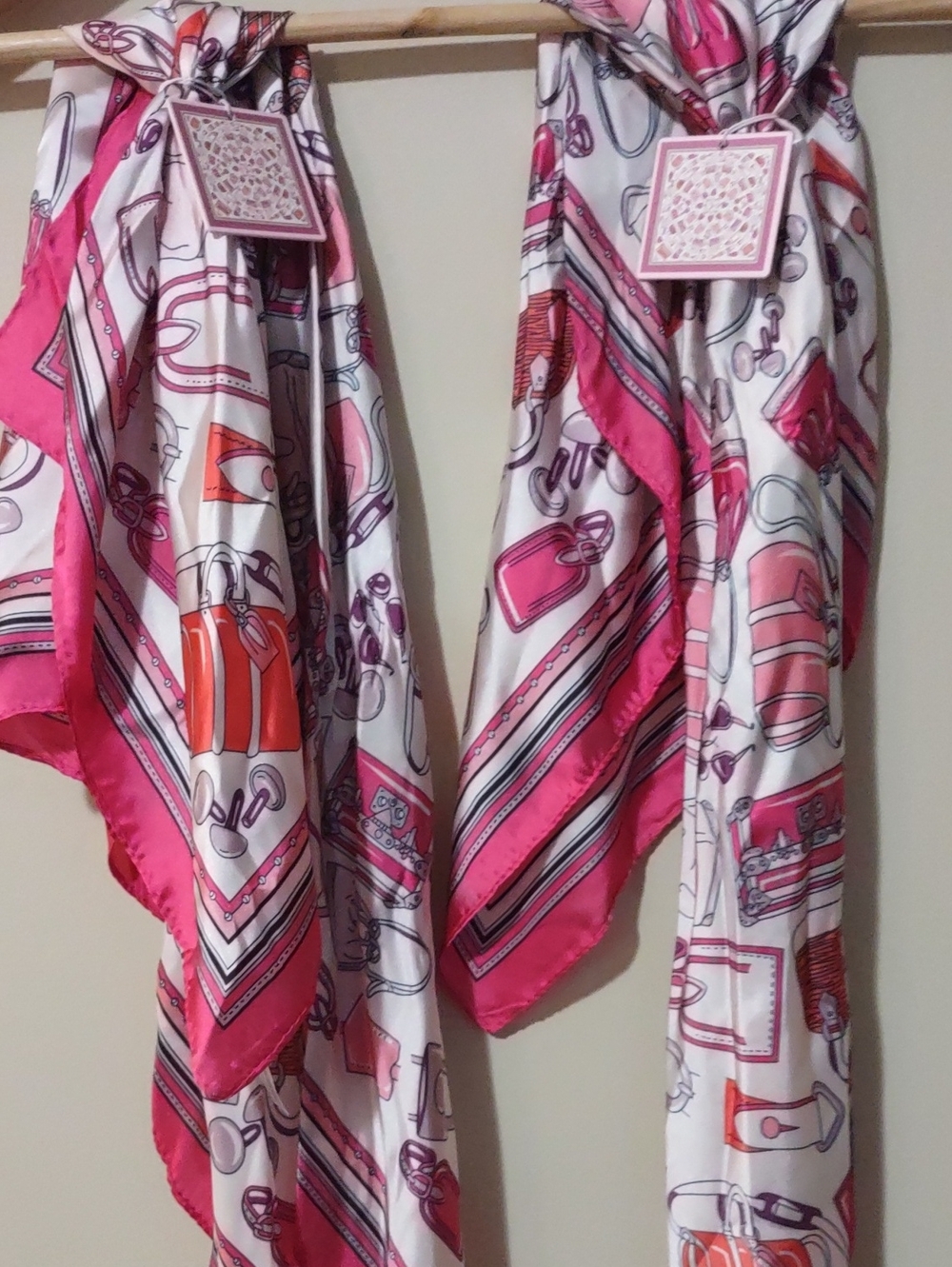 NWT 2 Pack Piper K Pink Handbag Print Silky Square Scarves